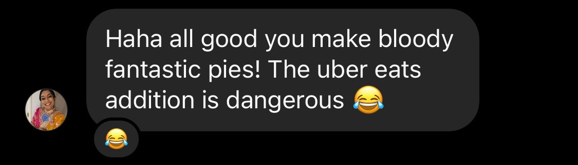 Roti Bros Customer Review: "You make bloody fantastic pies"