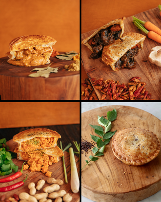 Roti Bros | Pies made with a flaky roti pastry.